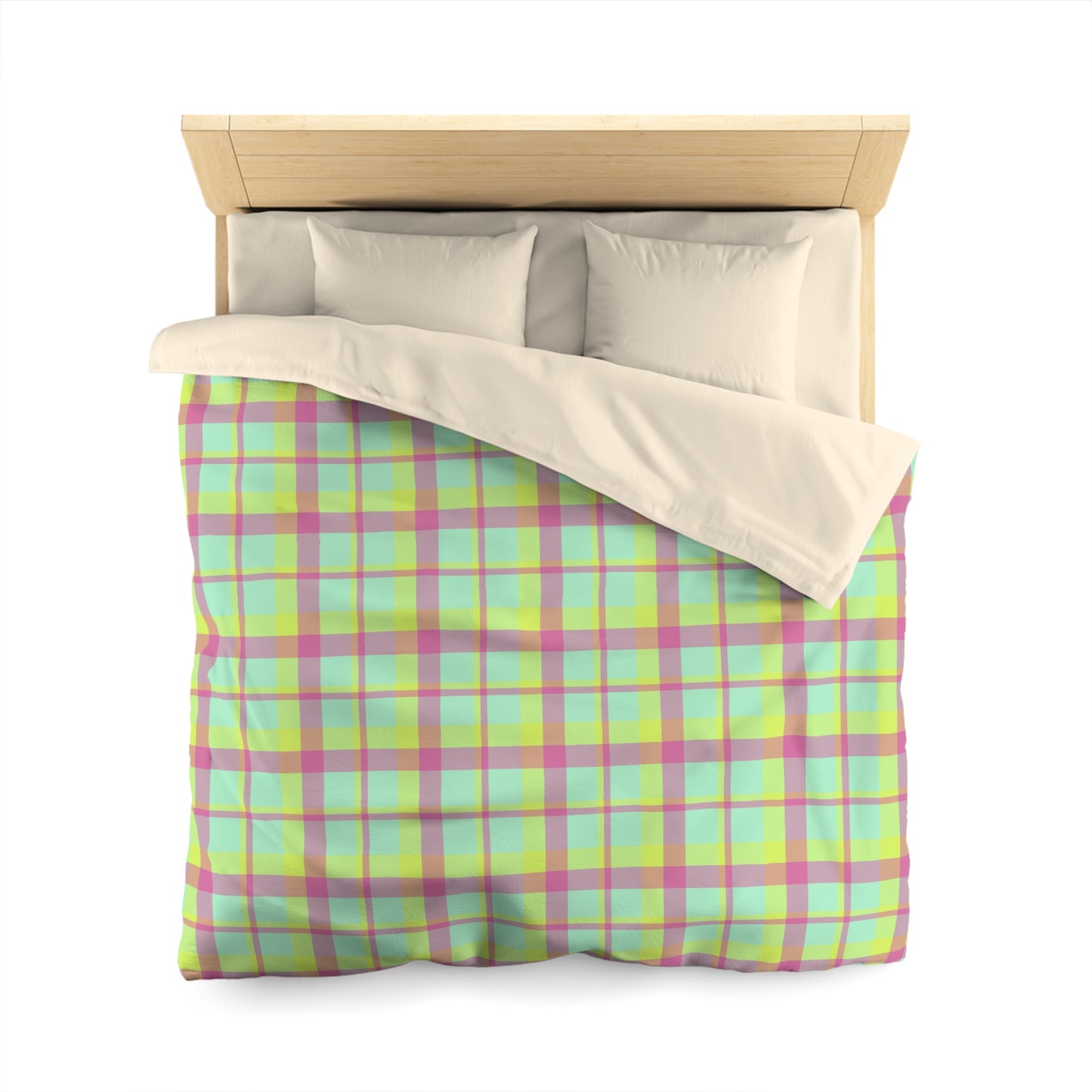 Neon Green + Pink Plaid Woven Duvet Cover