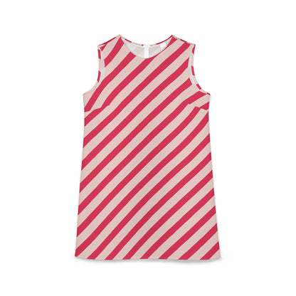 Diagonal Pink Stripes Sleeveless Trapeze Mini Dress