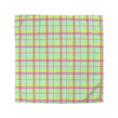 Neon Green + Pink Plaid Woven Duvet Cover