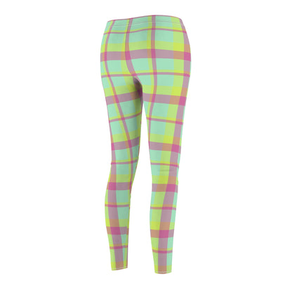 Neon Green + Pink Plaid Women's Extra Soft Brushed Suede Leggings