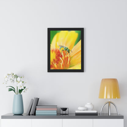 Metallic Green Bee Framed Matte Print