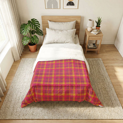 Pink + Yellow Plaid 100% Cotton Comforter