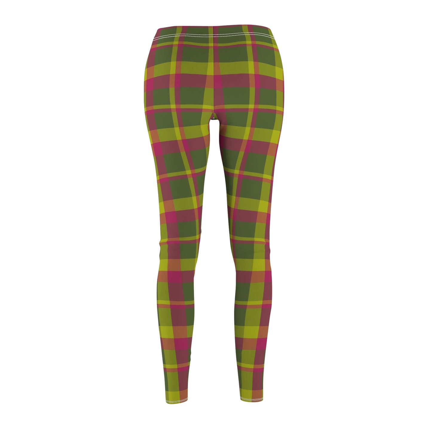 Muted Green + Pink Plaid Women's Extra Soft Brushed Suede Leggings