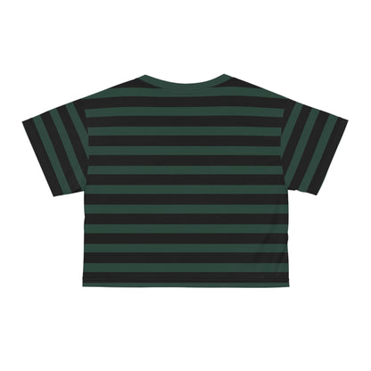 Dark Green + Black Stripes Cropped Tee