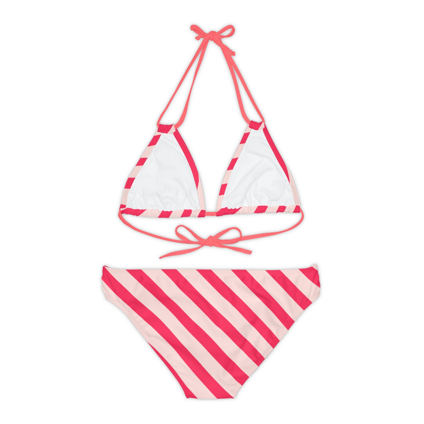 Diagonal Pink Stripes String Bikini Set