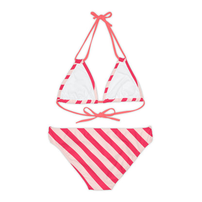 Diagonal Pink Stripes String Bikini Set