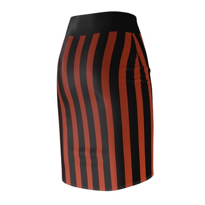 Earthy Red + Black Striped Women's Pencil Skirt