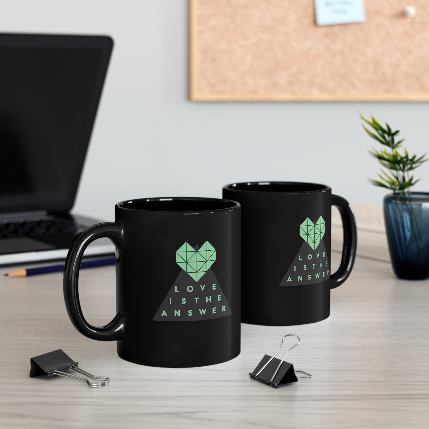 Geometric Love is the Answer 11oz Black Mug