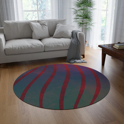 Red + Teal Illusion Wave Stripes Round Rug