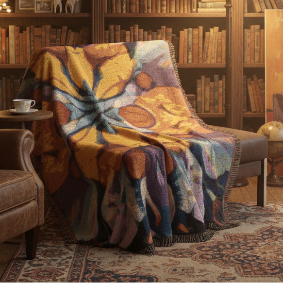 Painted Flower Symmetry 100% Cotton Woven Blanket (3 sizes) | Made In USA