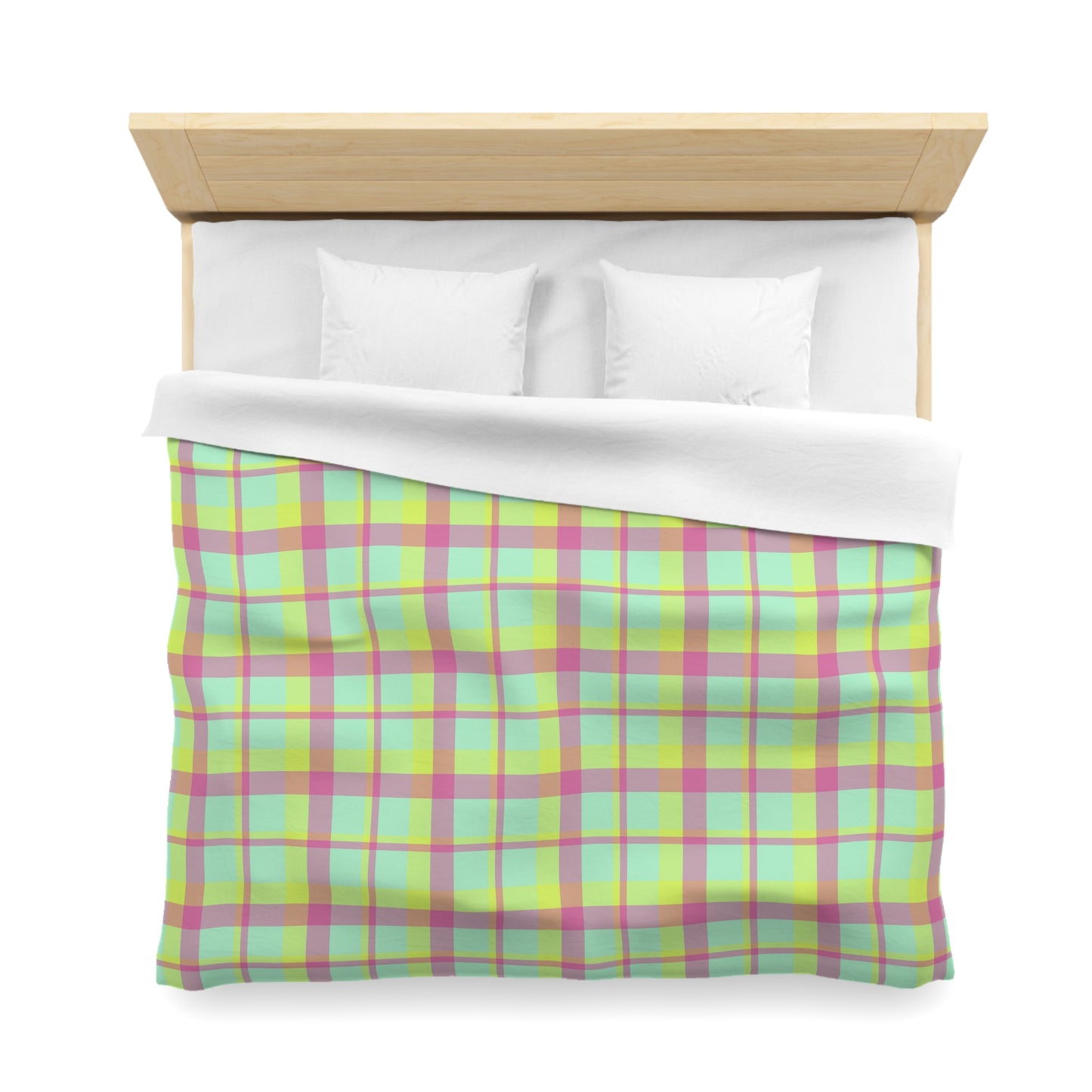 Neon Green + Pink Plaid Woven Duvet Cover