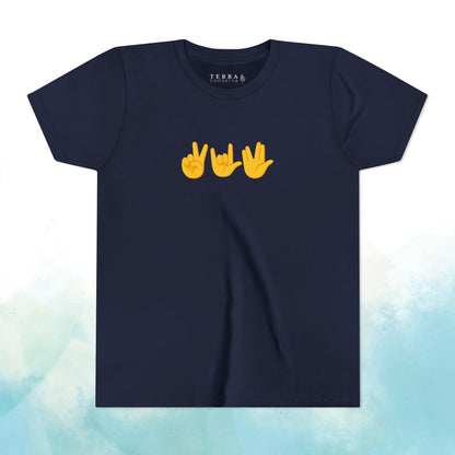 Peace, Love, Live Long Emoji Short Sleeve Kids' T-Shirt (multicolors)