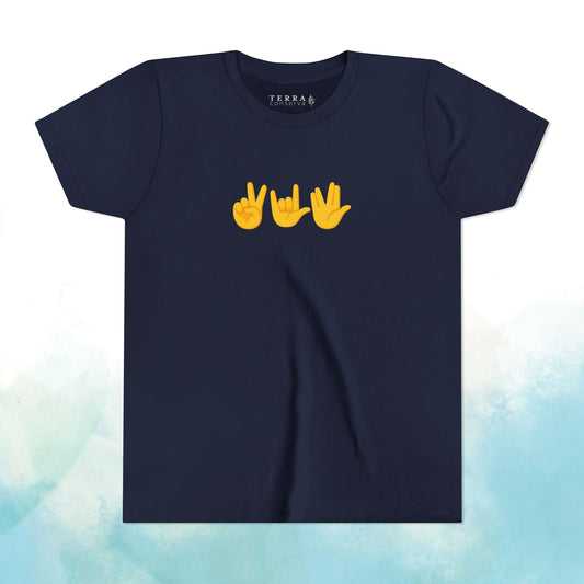 Peace, Love, Live Long Emoji Short Sleeve Kids' T-Shirt (multicolors)