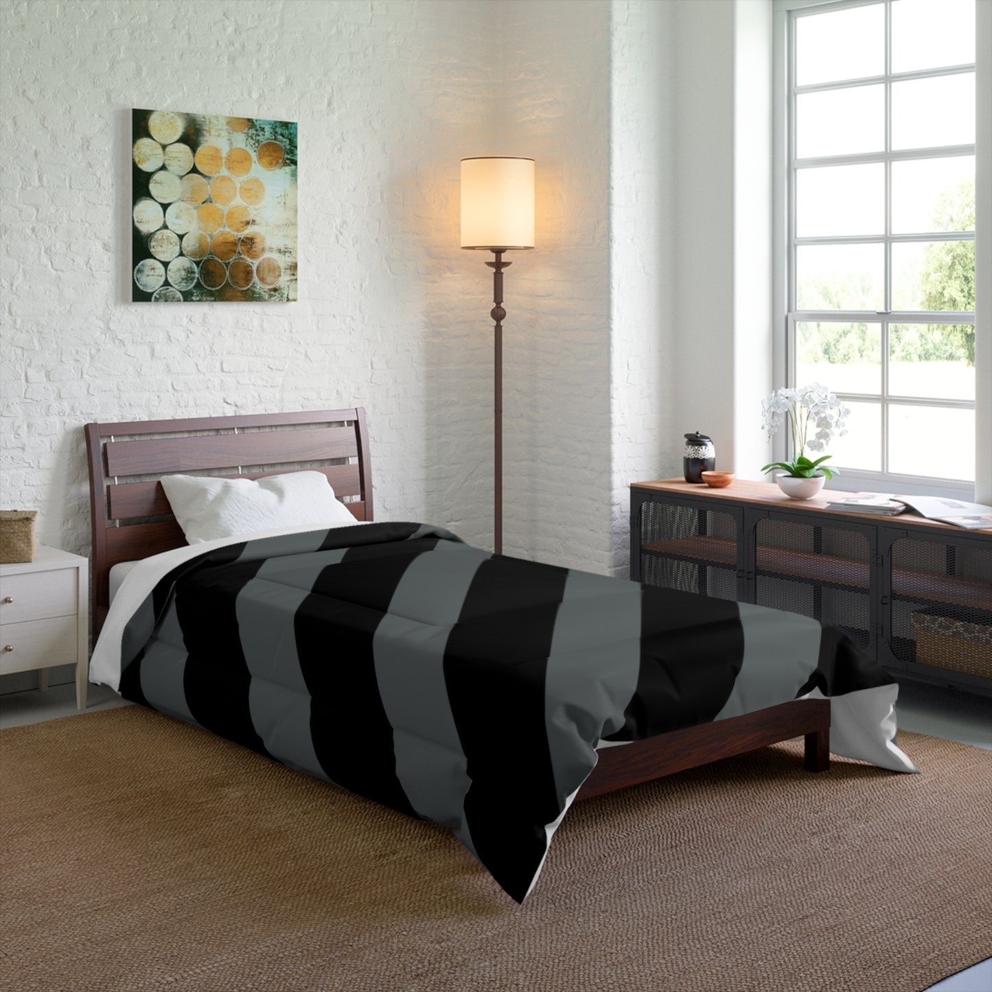 Diagonal Black + Gray Stripe Comforter