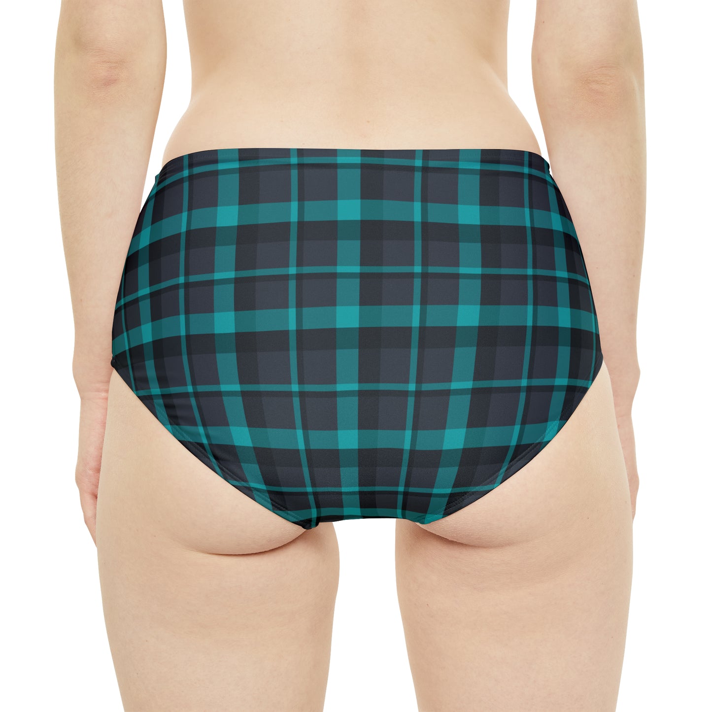 Muted Purple + Green Plaid Women's Full Coverage Bikini Bottom