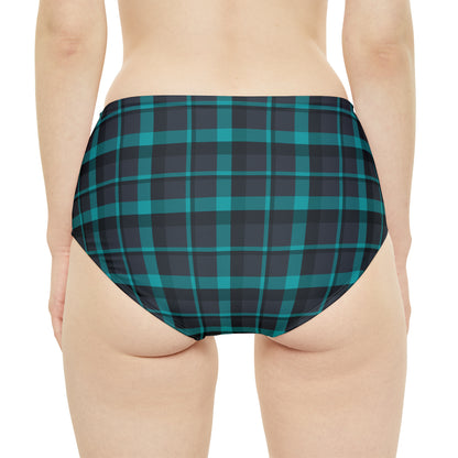 Muted Purple + Green Plaid Women's Full Coverage Bikini Bottom