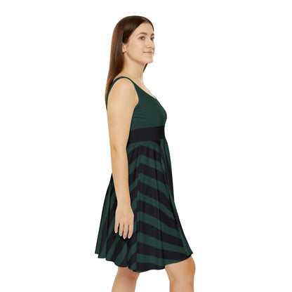 Dark Green + Black Stripe Women's Skater Dress Terra Conserva Dark Green + Black Stripe Women's Skater Dress Terra Conserva