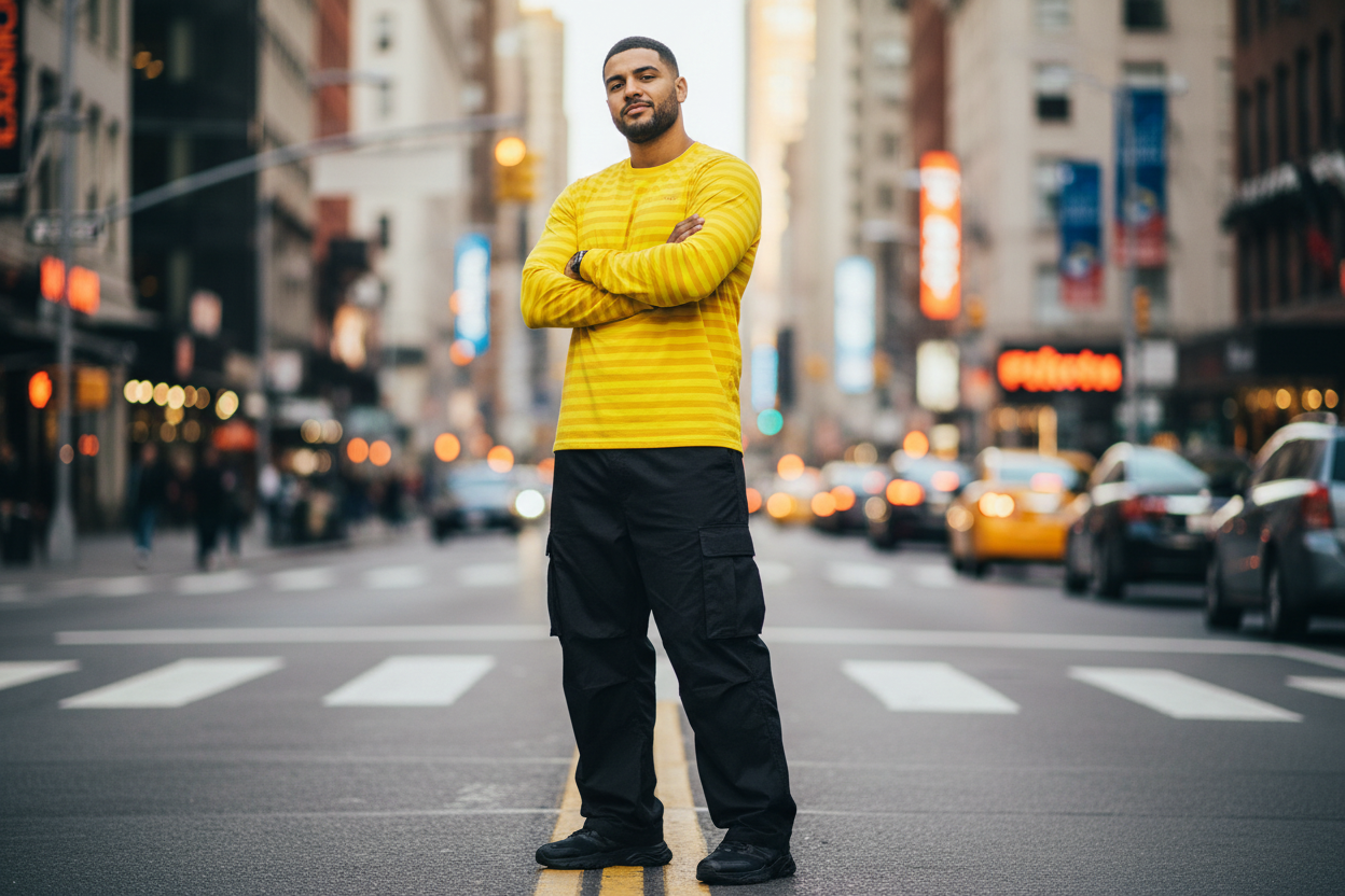 Citron Yellow Striped Men's Long Sleeve Shirt