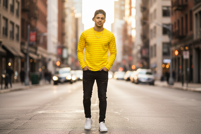 Citron Yellow Striped Men's Long Sleeve Shirt