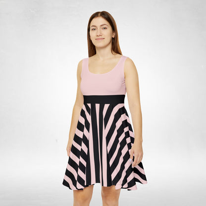 Gently Pink + Black Stripe Women's Skater Dress