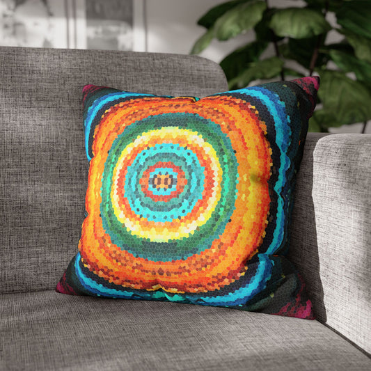 Pixel Mosaic Teal Orange Faux Suede Throw Pillow