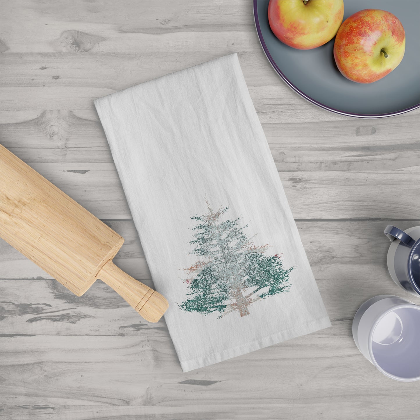 Painted Pine Tree Large Cotton Dish Towel