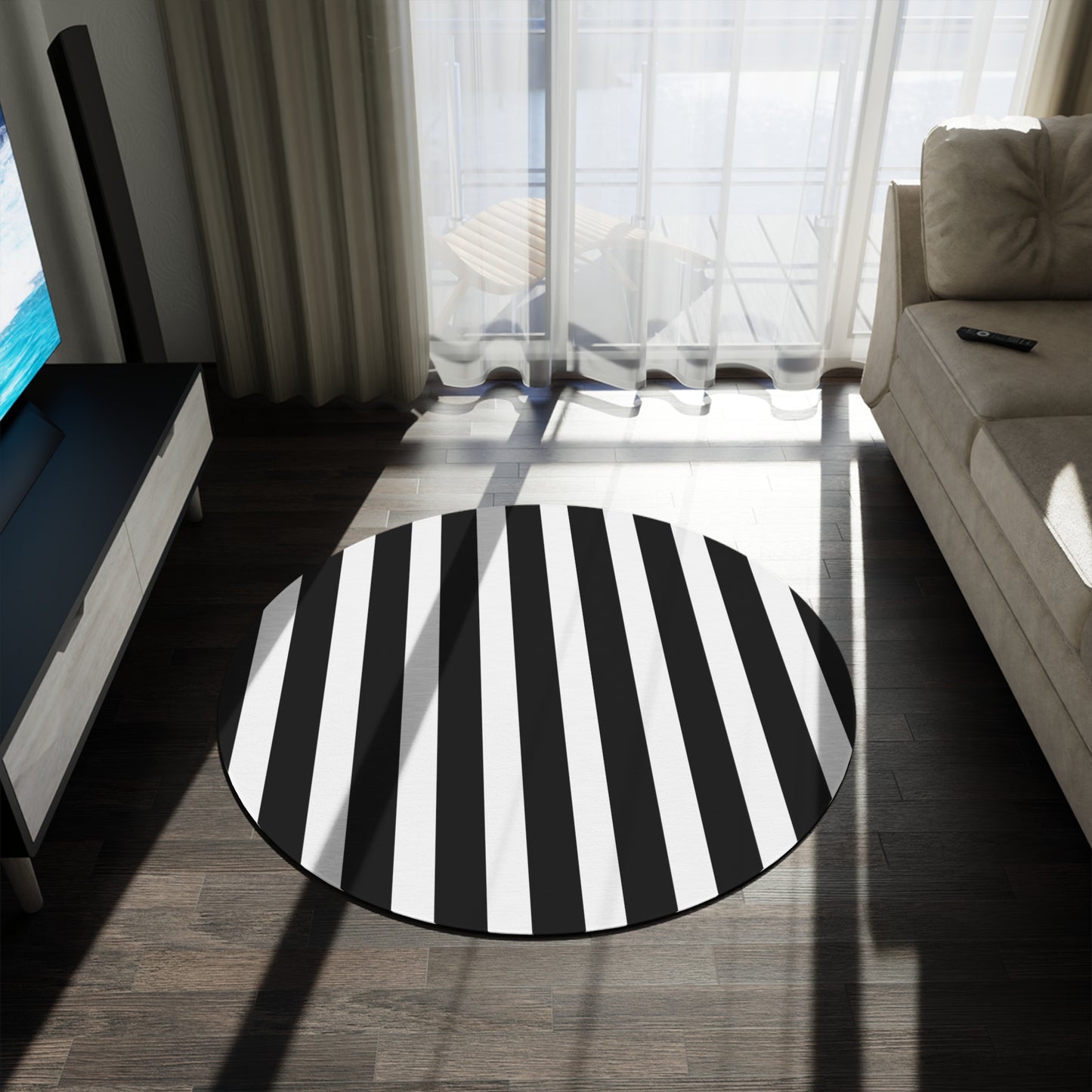 Black & White Striped Round Rug