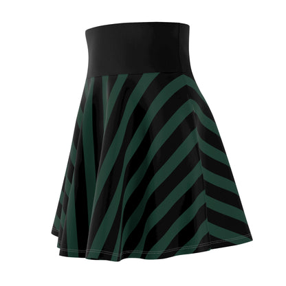 Dark Green + Black Striped Women's Flowy Skirt