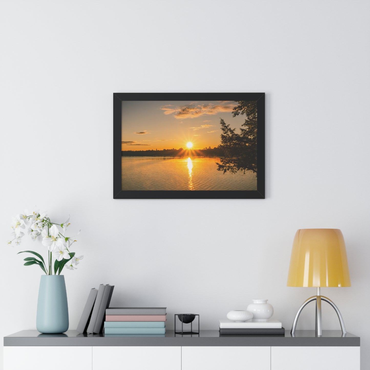 Summer Sunrise Over A Maine Lake Framed Matte Print