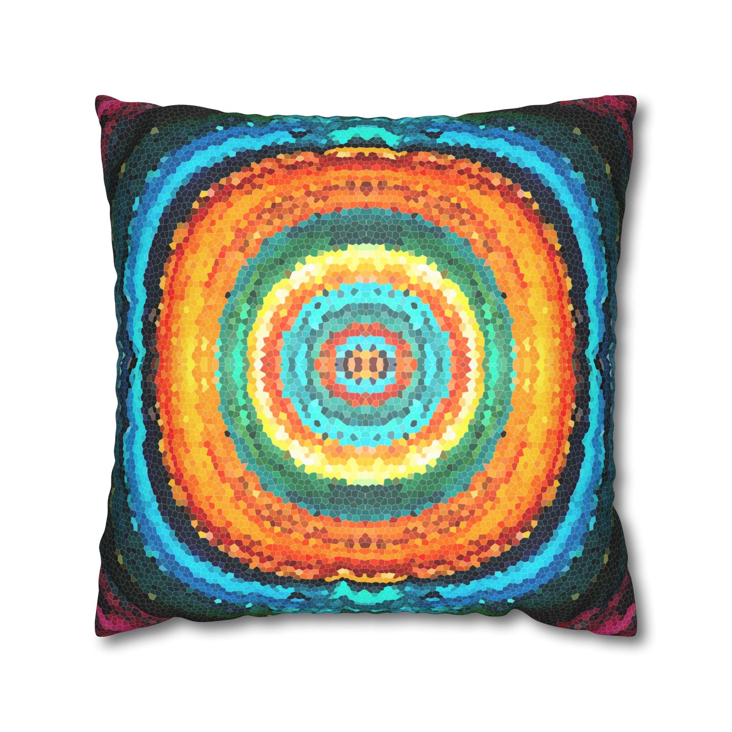 Pixel Mosaic Teal Orange Faux Suede Throw Pillow Case (multi sizes)