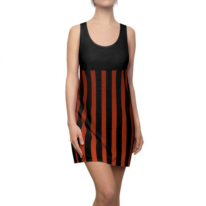 Earthy Red + Black Striped Slinky Women's Racerback Dress