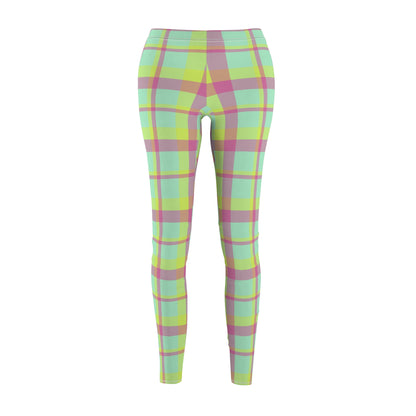 Neon Green + Pink Plaid Women's Extra Soft Brushed Suede Leggings