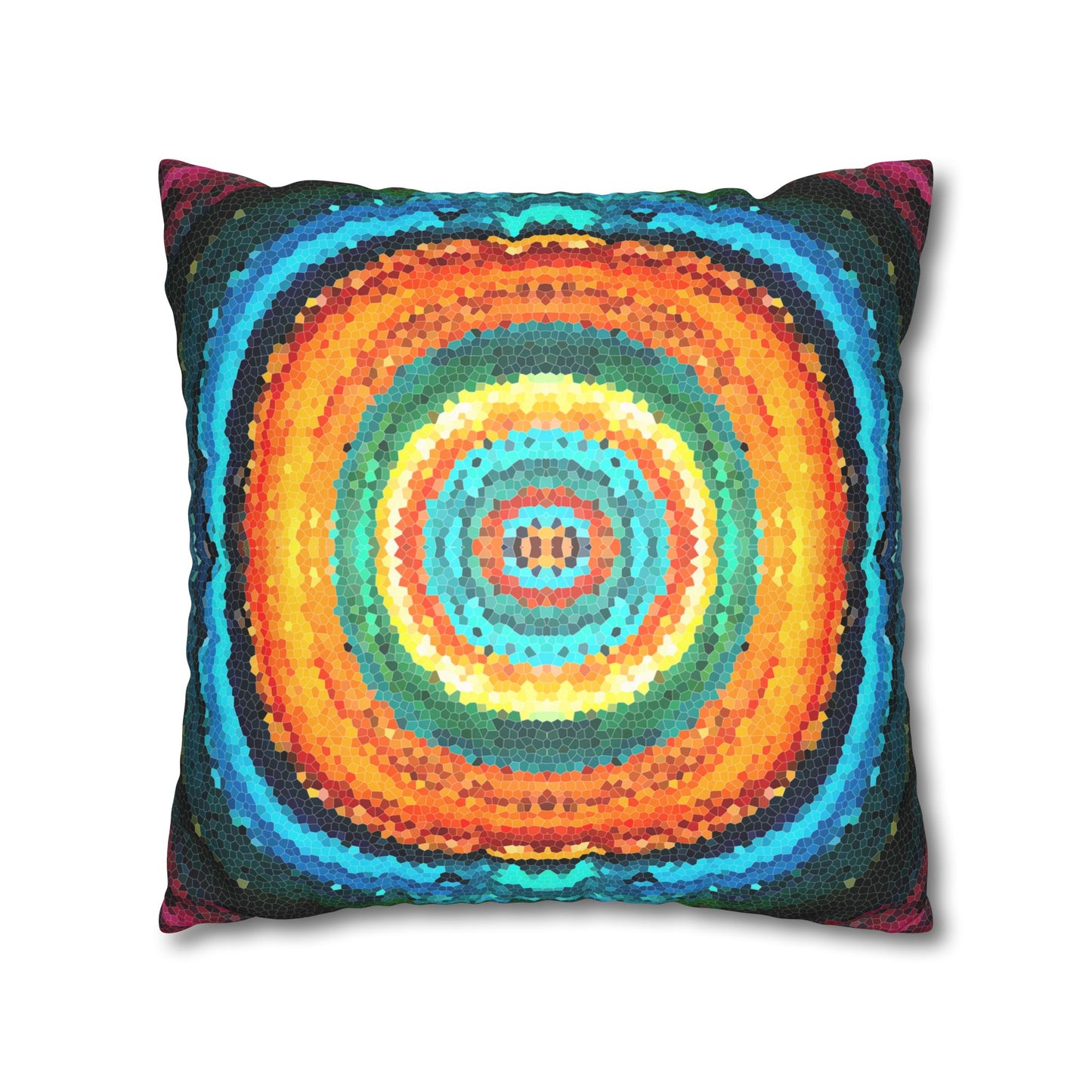 Pixel Mosaic Teal Orange Faux Suede Throw Pillow Case (multi sizes)