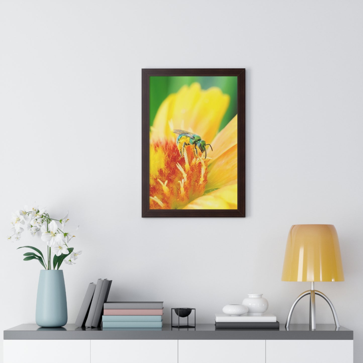 Metallic Green Bee Framed Matte Print