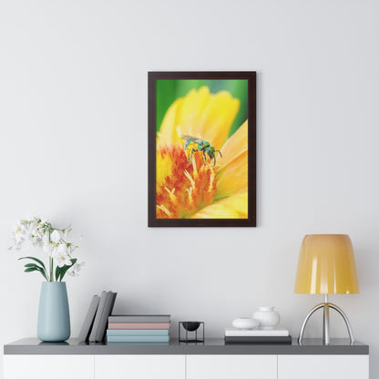 Metallic Green Bee Framed Matte Print