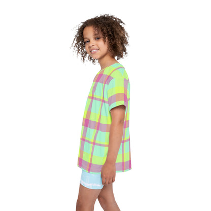 Neon Green + Pink Funky Plaid Kids' Poly Tee