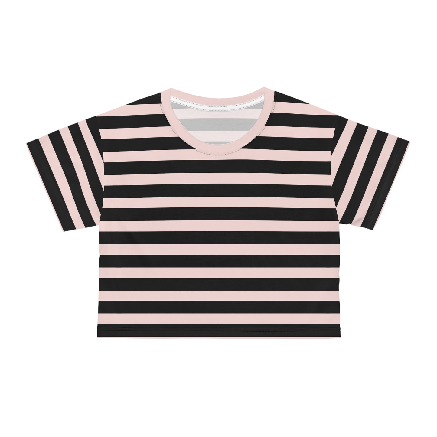 Gently Pink + Black Stripes Cropped Tee