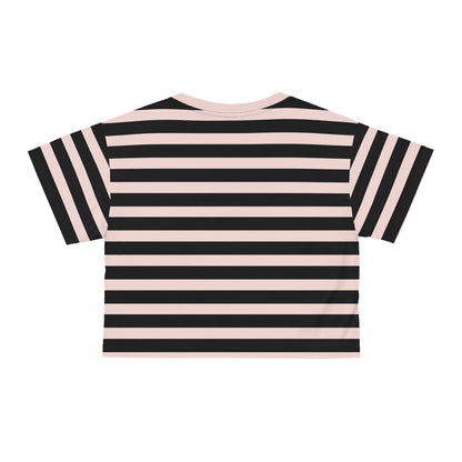 Gently Pink + Black Stripes Cropped Tee