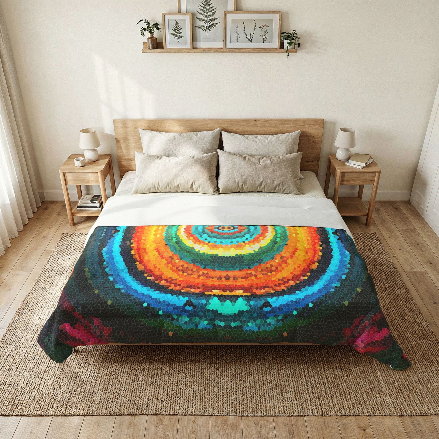 Pixel Mosaic Teal Orange 100% Cotton Comforter