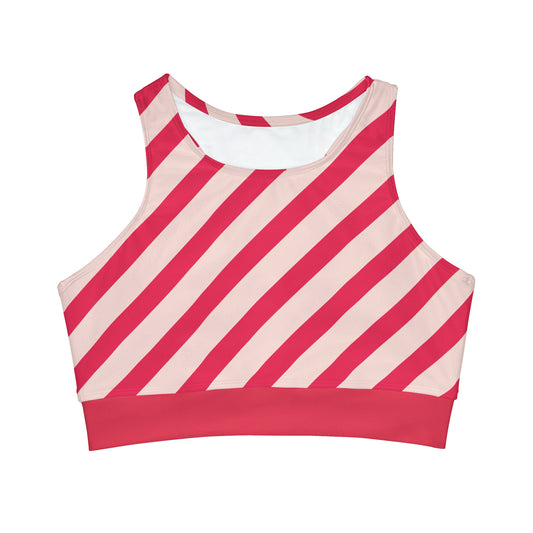 Diagonal Pink Stripes Women's Full-Coverage Bikini Top