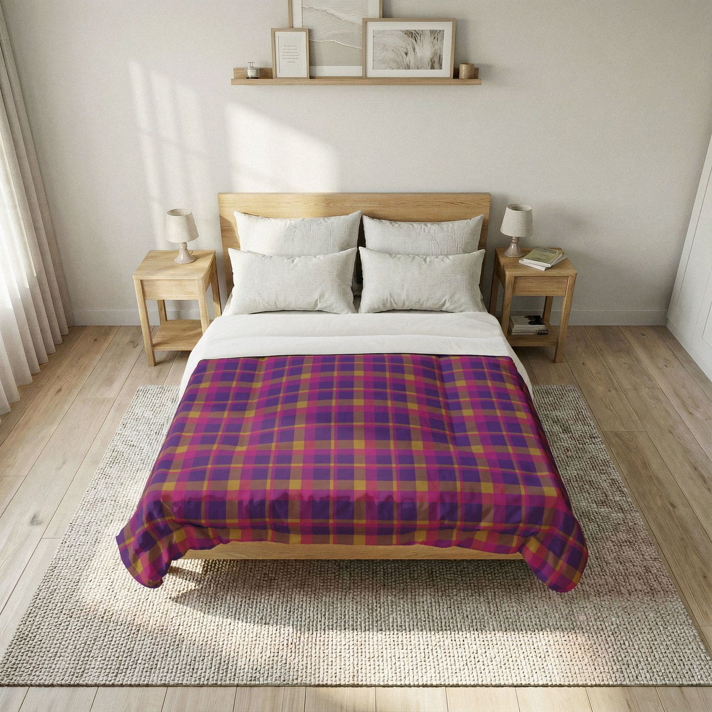 Yellow + Magenta Plaid 100% Cotton Comforter