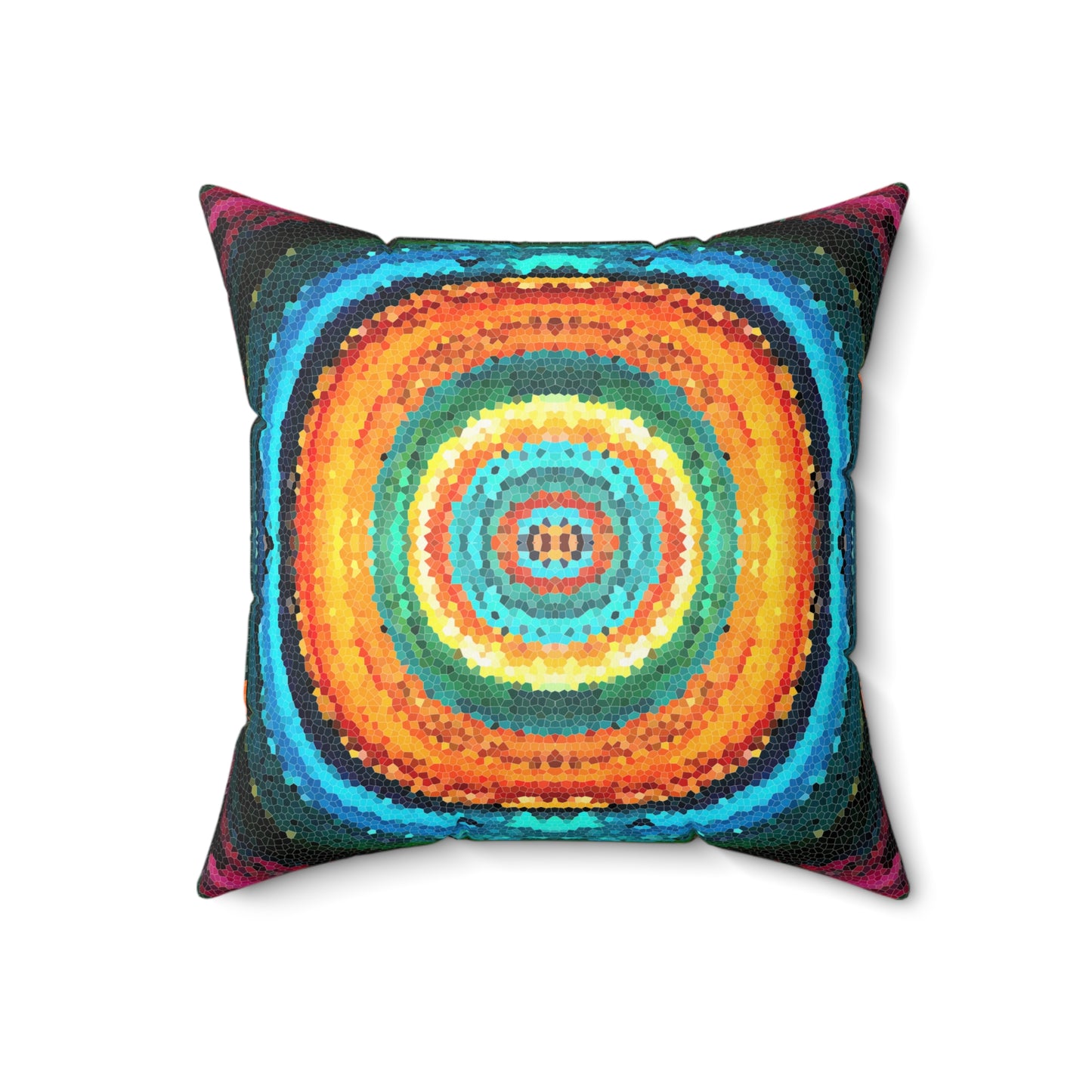 Pixel Mosaic Teal Orange Faux Suede Throw Pillow