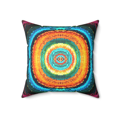 Pixel Mosaic Teal Orange Faux Suede Throw Pillow