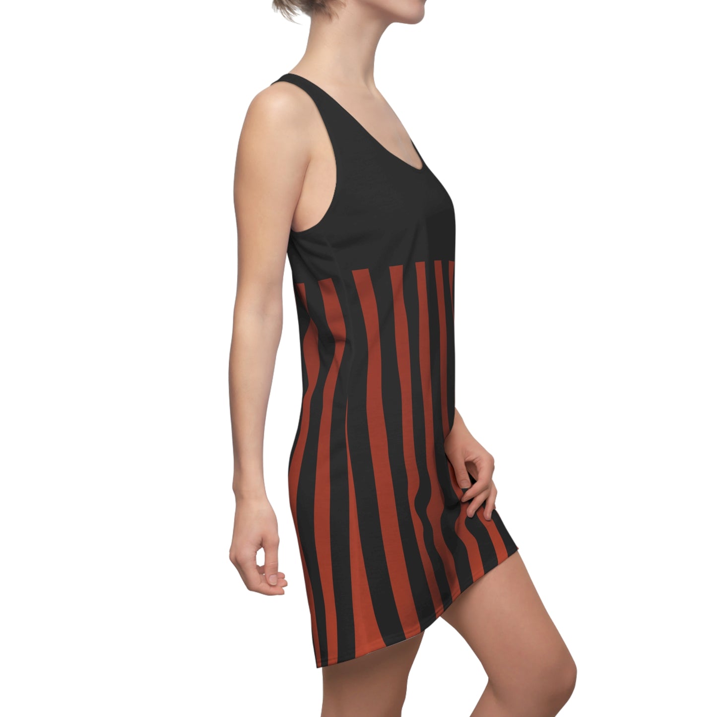 Earthy Red + Black Striped Slinky Women's Racerback Dress