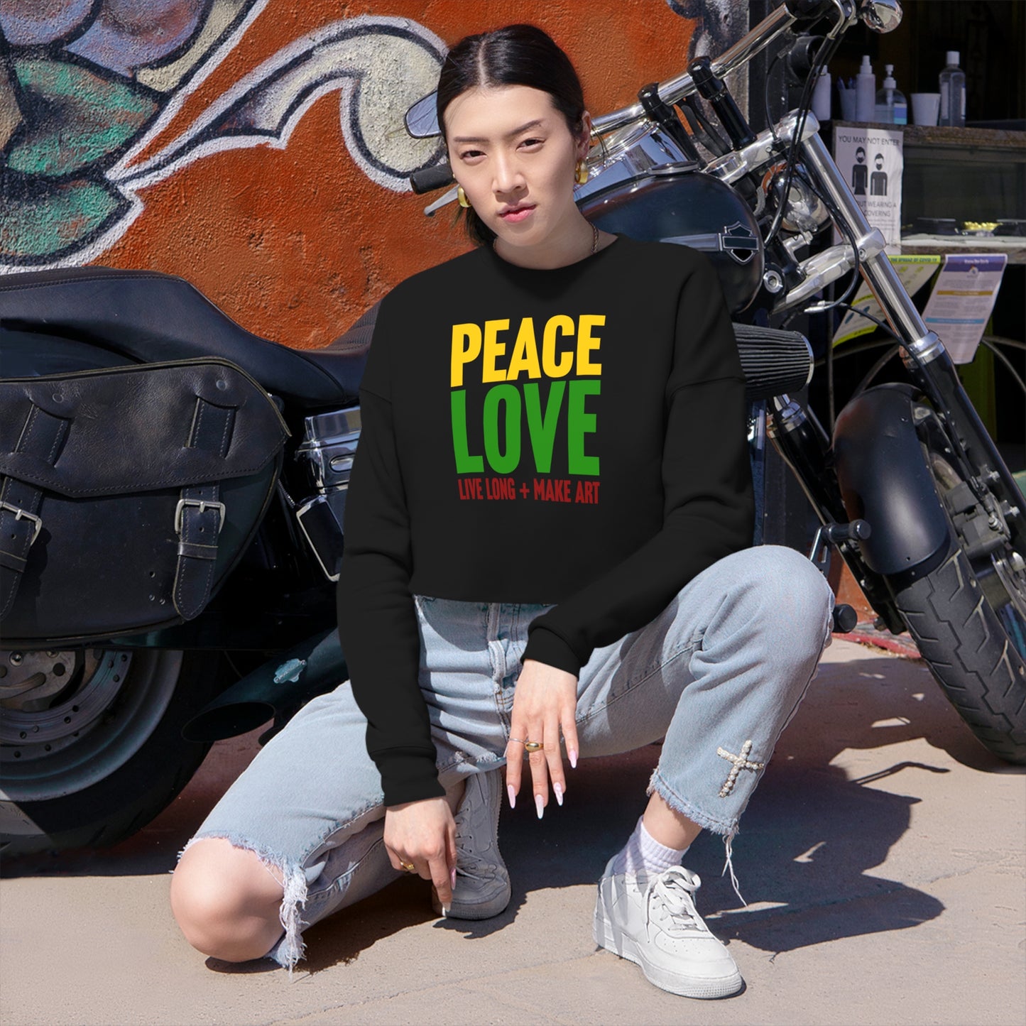 Peace, Love, Live Long + Make Art Women's Cropped Sweatshirt