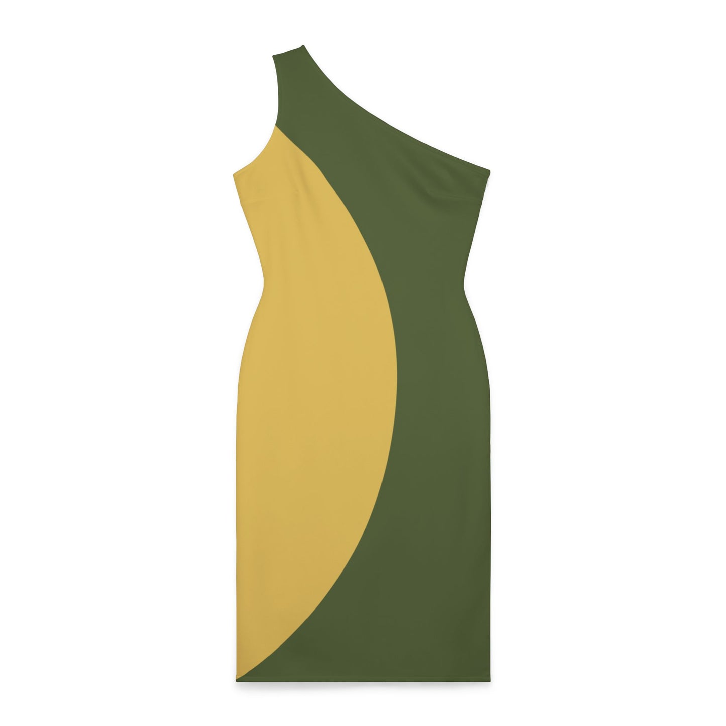 Gold + Green Women's Asymmetrical Shoulder Dress