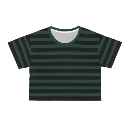 Dark Green + Black Stripes Cropped Tee