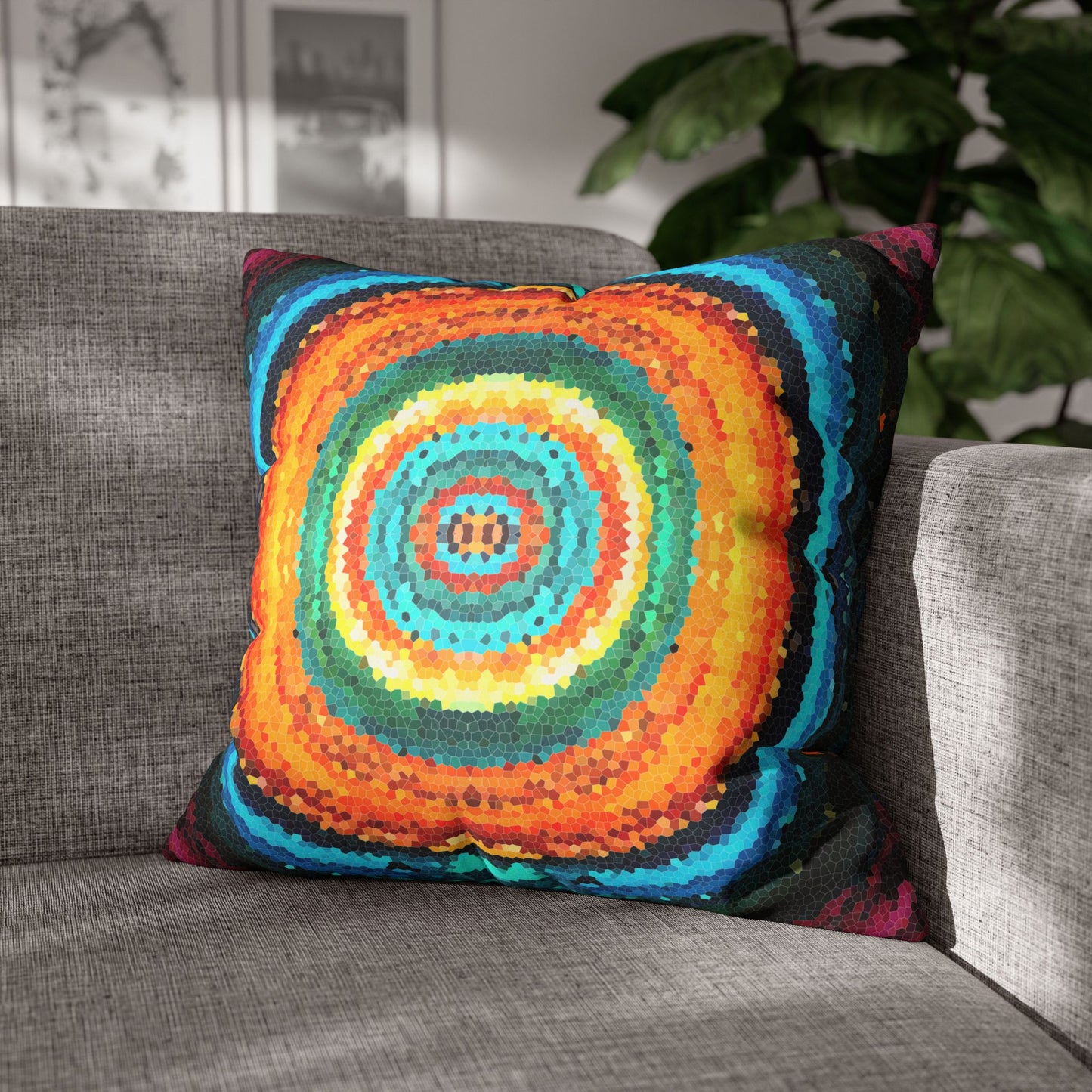 Pixel Mosaic Teal Orange Faux Suede Throw Pillow Case (multi sizes)