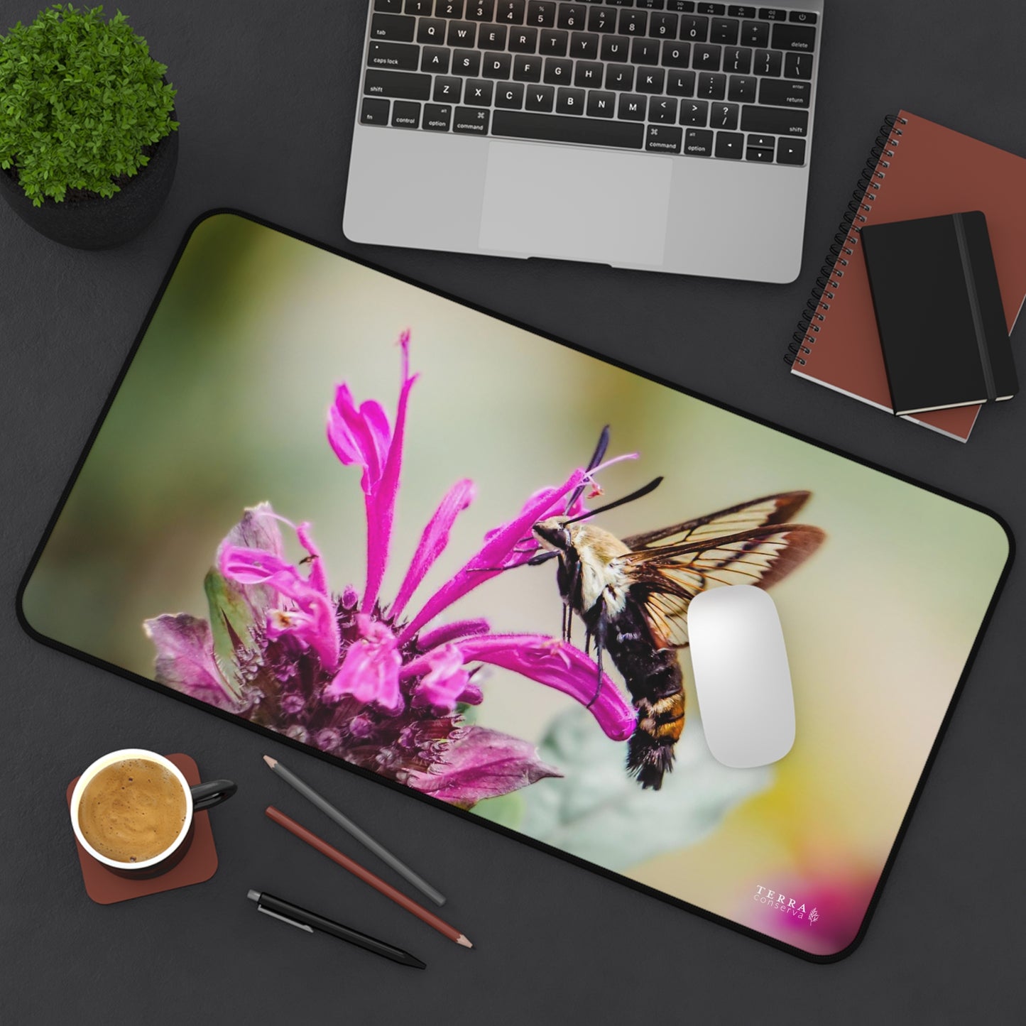 Hummingbird Moth Pollinates Flowers Full-Size Gaming Mousepad