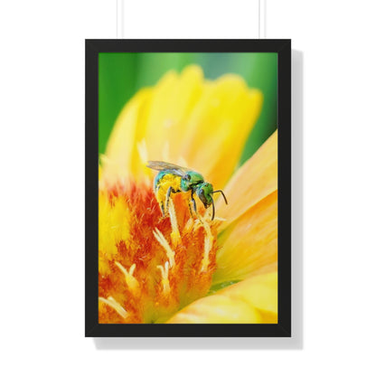 Metallic Green Bee Framed Matte Print